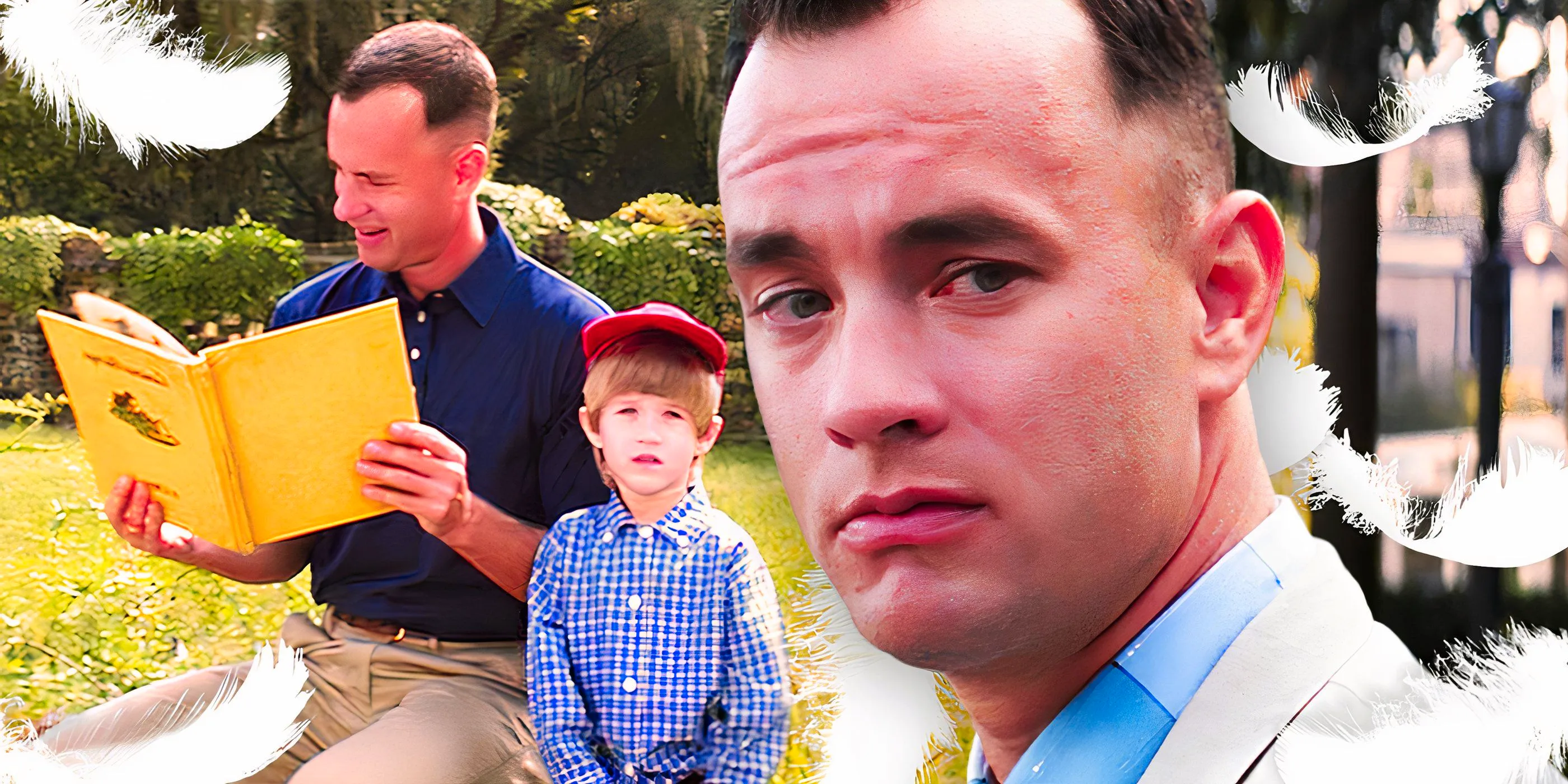 Tom Hanks as Forrest and Haley Joel Osment as Forrest Jr in Forrest Gump. Image