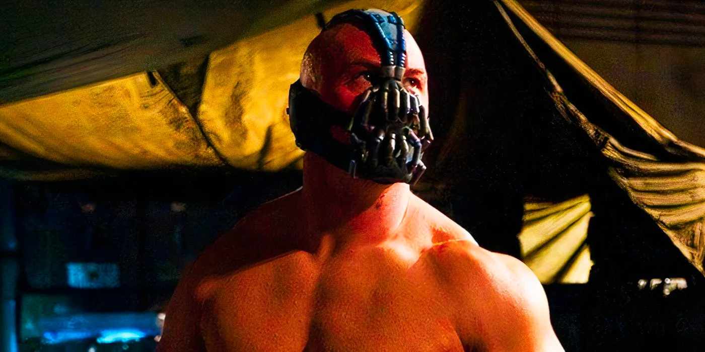 Tom Hardy as Bane in a mask in The Dark Knight Rises Image