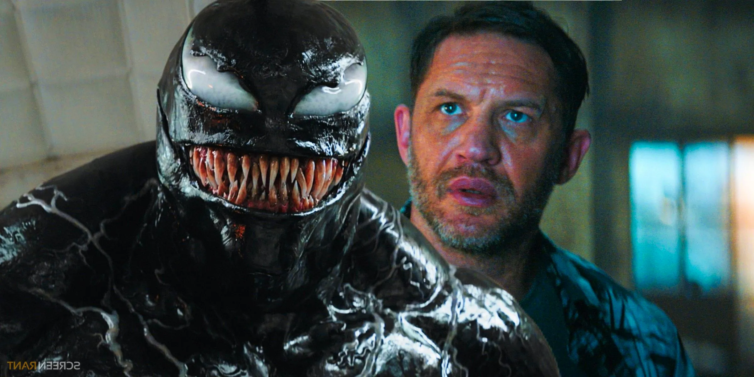 Tom Hardy As Eddie Brock Looking Up And Venom Smiling In The Venom 3 Trailer Image