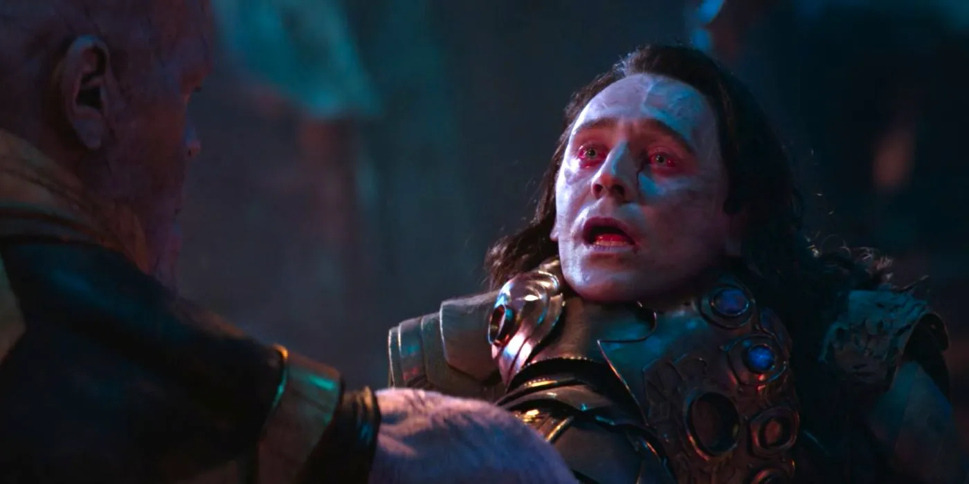 Tom Hiddleston as Loki being choked to death by Thanos in Avengers: Infinity War Image