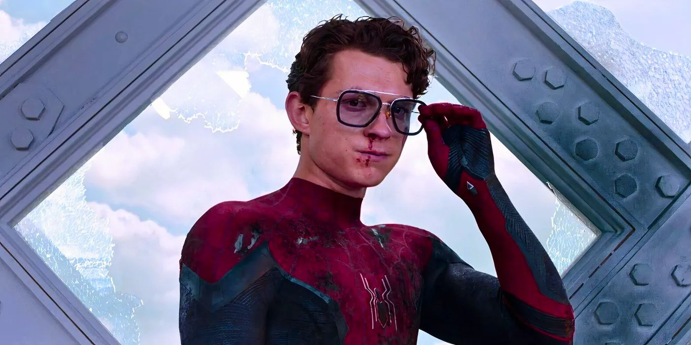 Tom Holland's Peter Parker wearing the Stark Tech glasses after fighting Mysterio in Spider-Man Far From Home (2019) Image