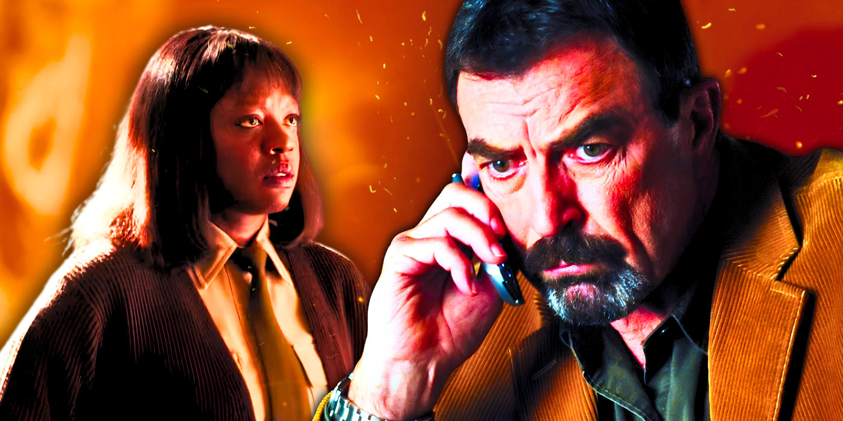 Tom Selleck on a phone with Viola Davis as Molly Crane in the Jesse Stone franchise Image