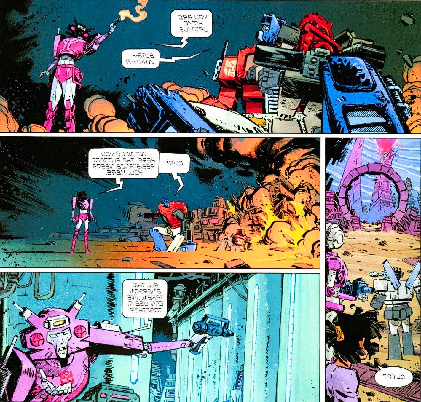 Transformers #12 Elita-One argues with Optimus Prime after Shockwave's defeat Image