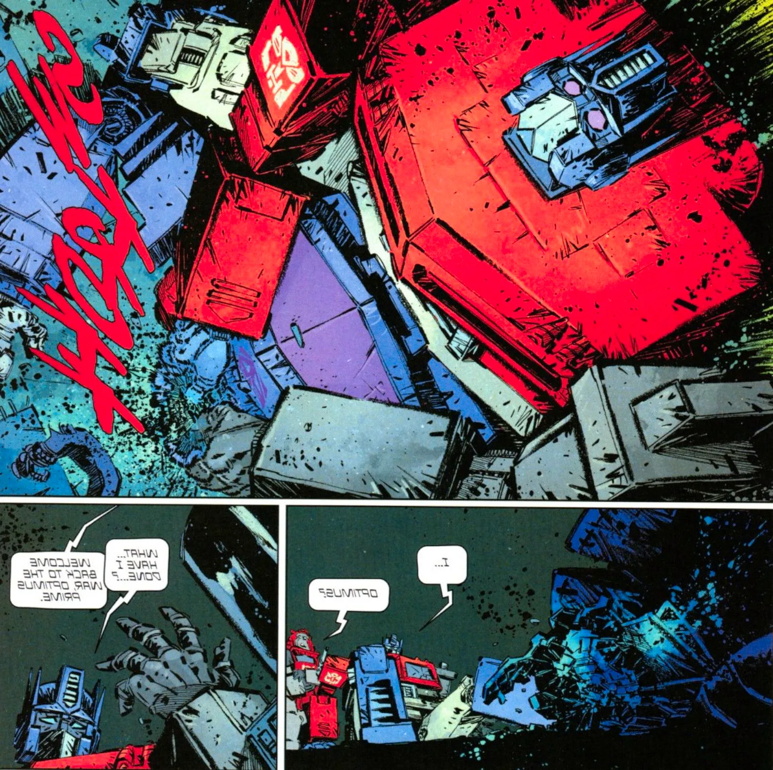 Transformers #12, Optimus Prime crushes Shockwave's head Image