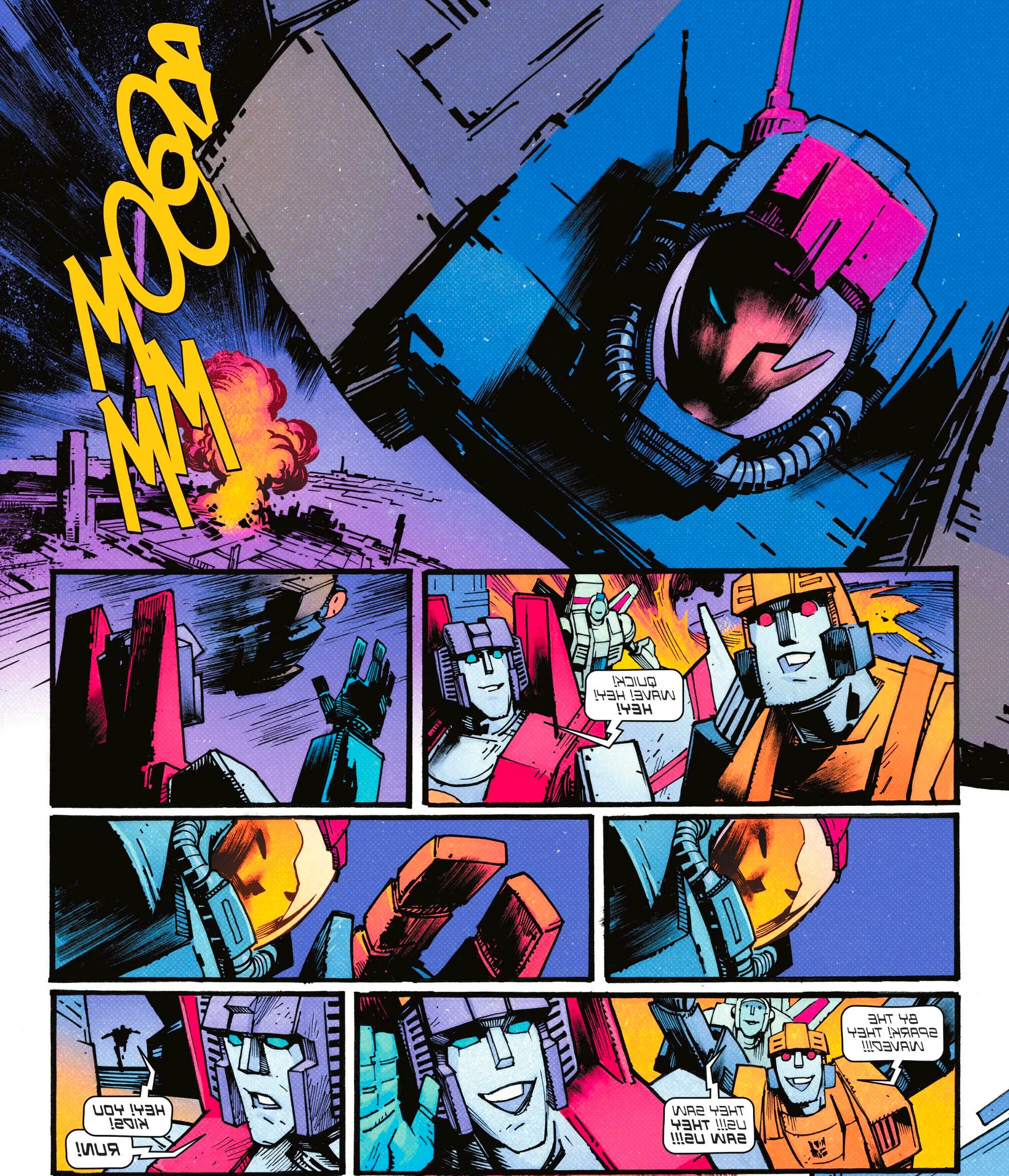 Transformers #13 Starscream gets Omega Supreme's attention with an explosion Image