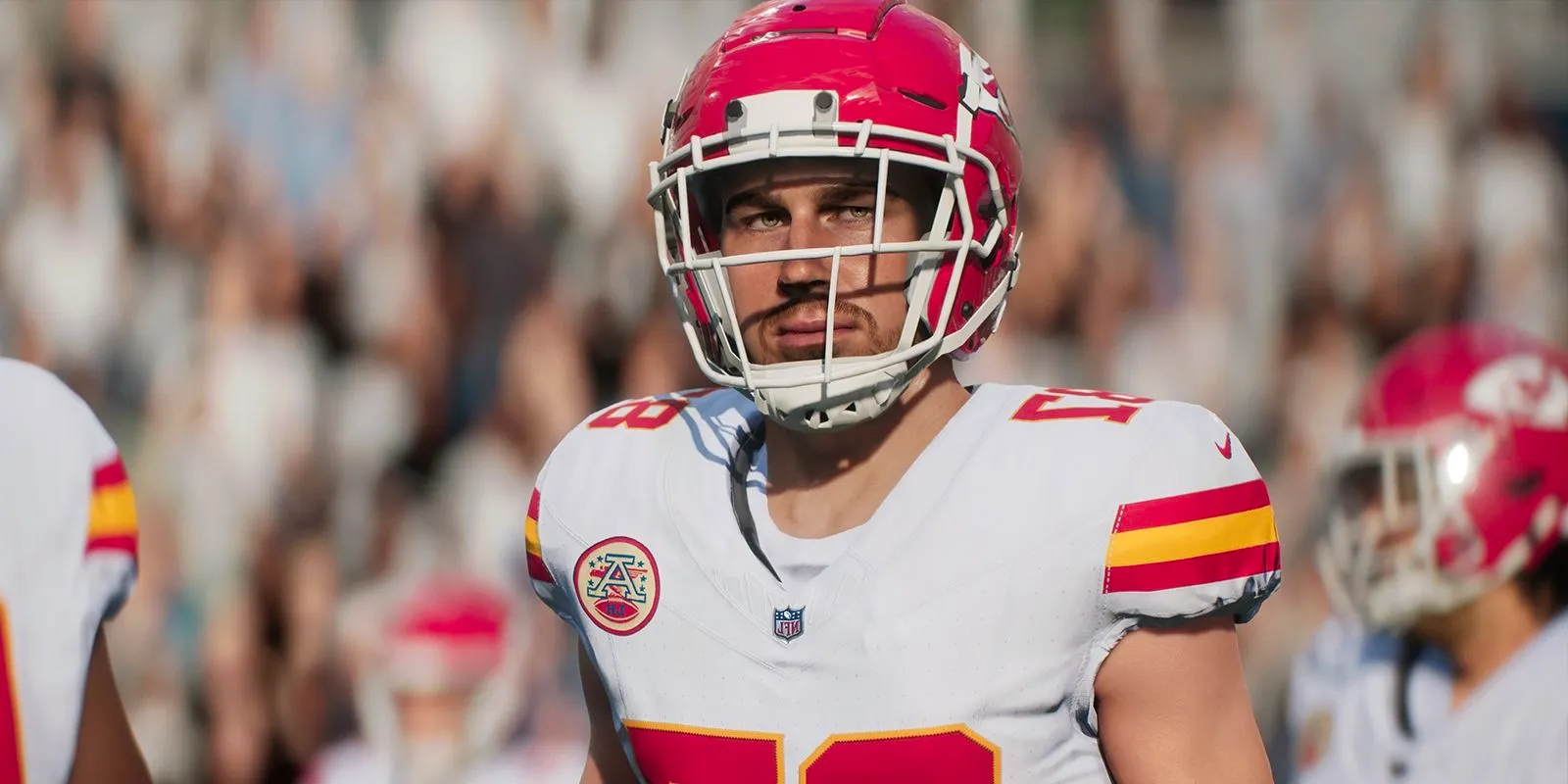 Travis Kelce of the Kansas City Chiefs looking into the distance in Madden 25. Image