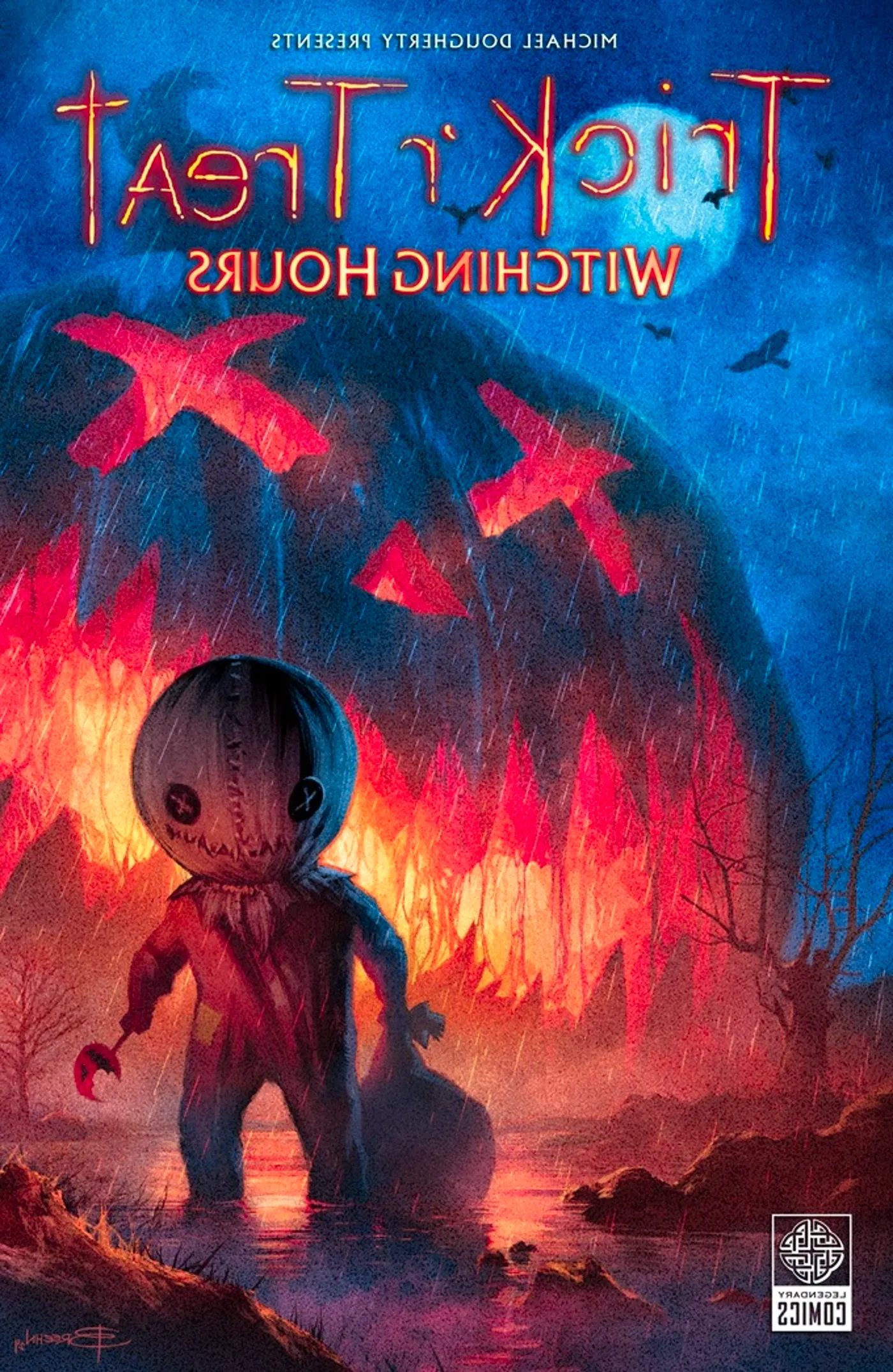 Trick 'r Treat: Witching Hours Cover Art Featuring Sam in front of a Massive Jack-O-Lantern Image