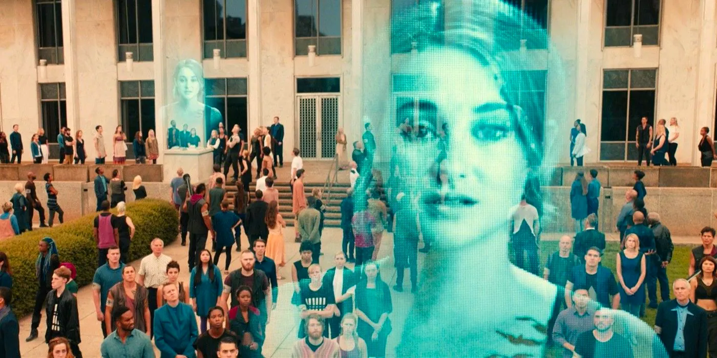 Tris announces the truth to the people of Chicago at the end of Divergent: Allegiant Image