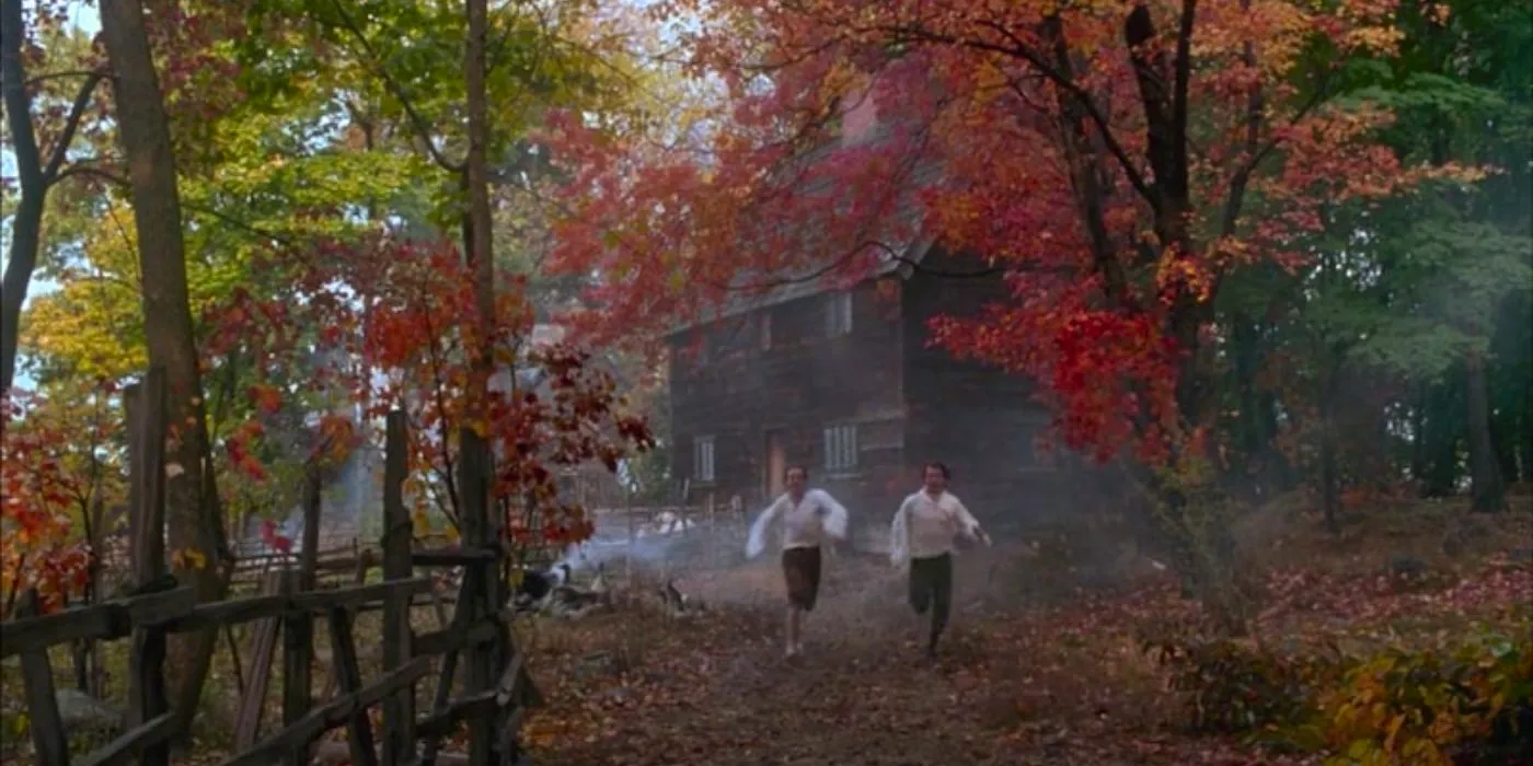 Two boys running through 1693 Salem in Hocus Pocus. Image