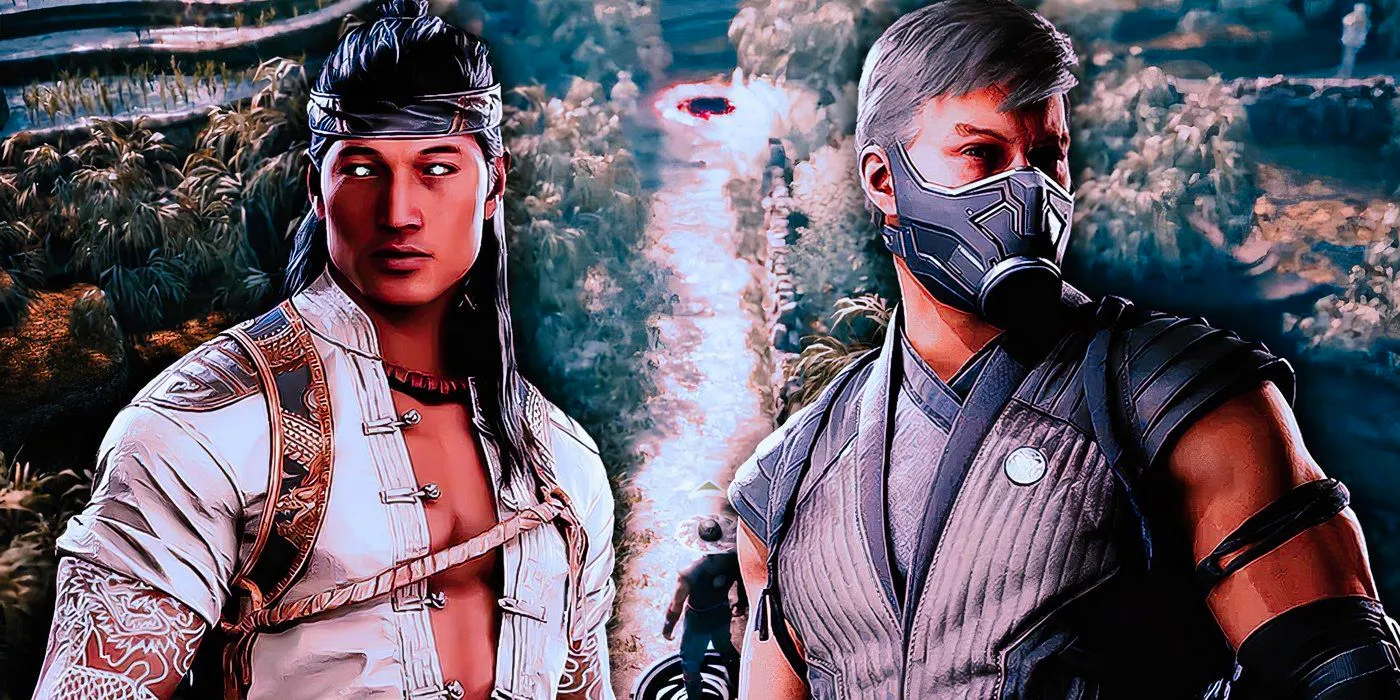 Two characters from Mortal Kombat 1 with Invasions season 7 in the background Image