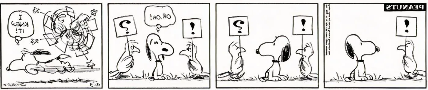 Two protesting birds fighting in front of Snoopy. Image