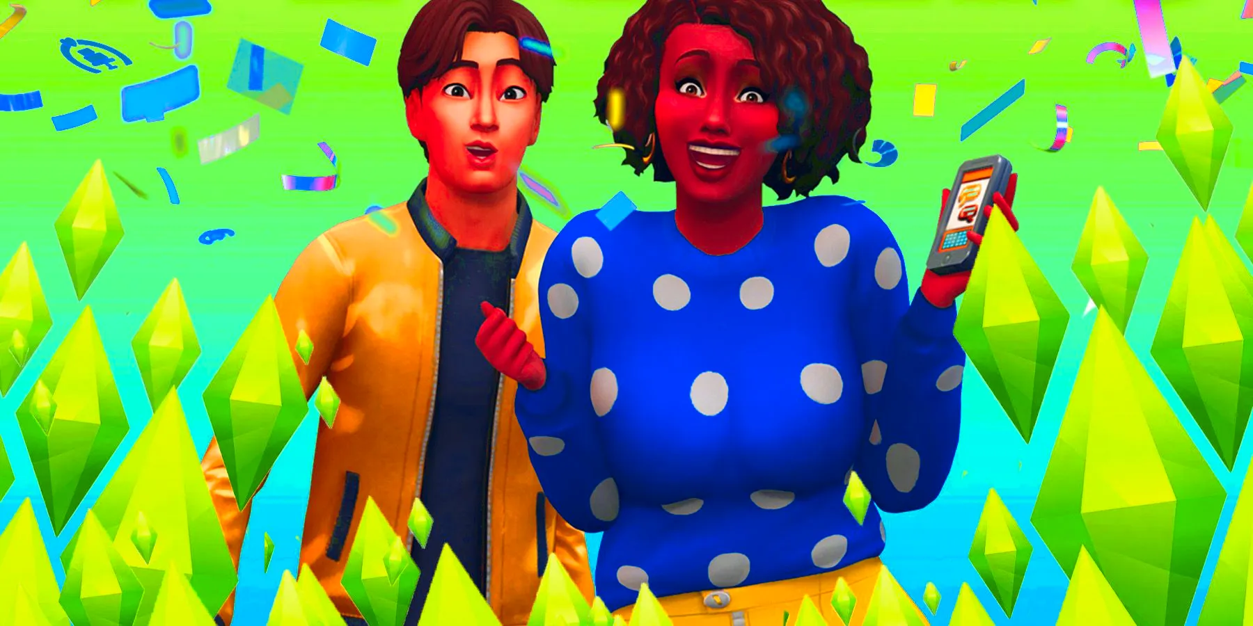 Two Sims 4 characters smiling. Image