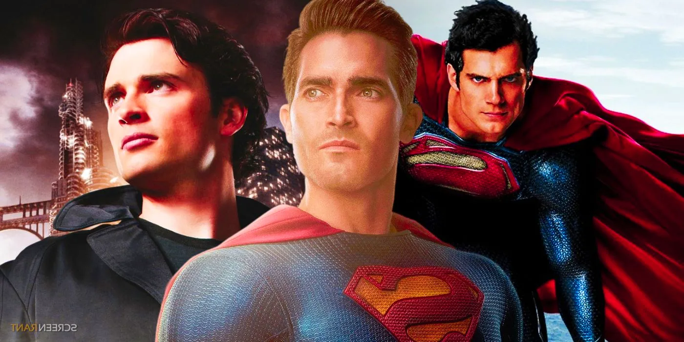 Tyler Hoechlin's Superman with Henry Cavill and Tom Welling's Men of Steel Image