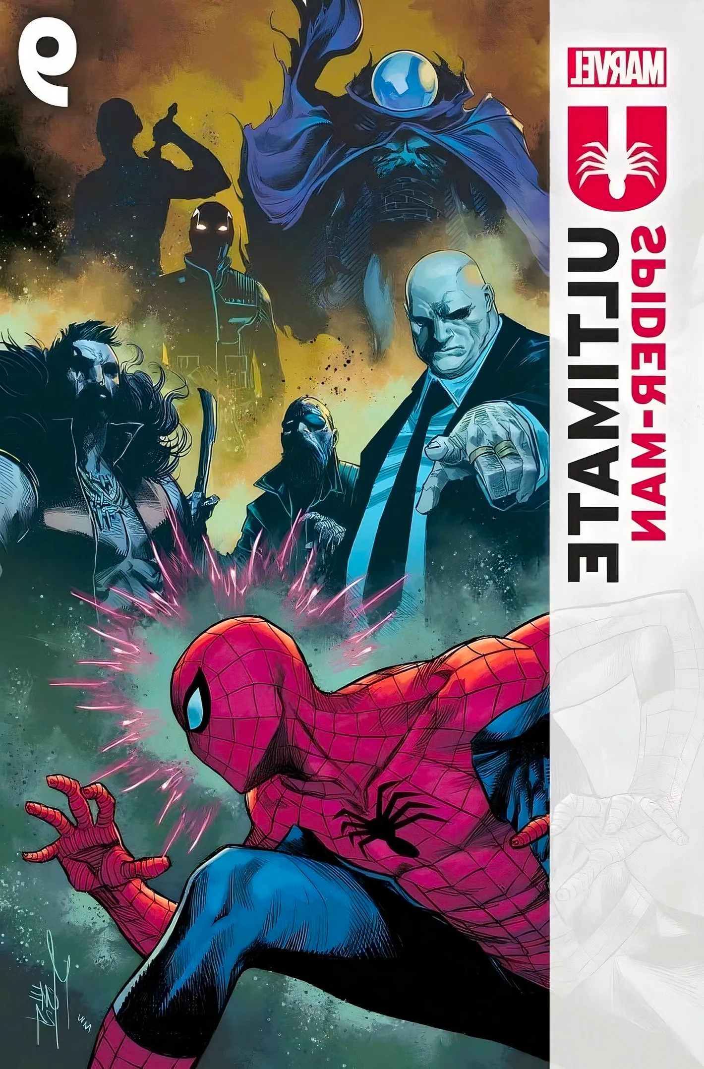 Ultimate Spider-Man #9 cover, Spider-Man confronted by the new Sinister Six Image