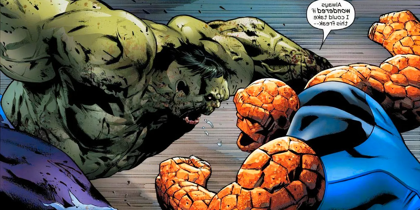 Ultimate Universe's Thing fighting a zombie Hulk. Image