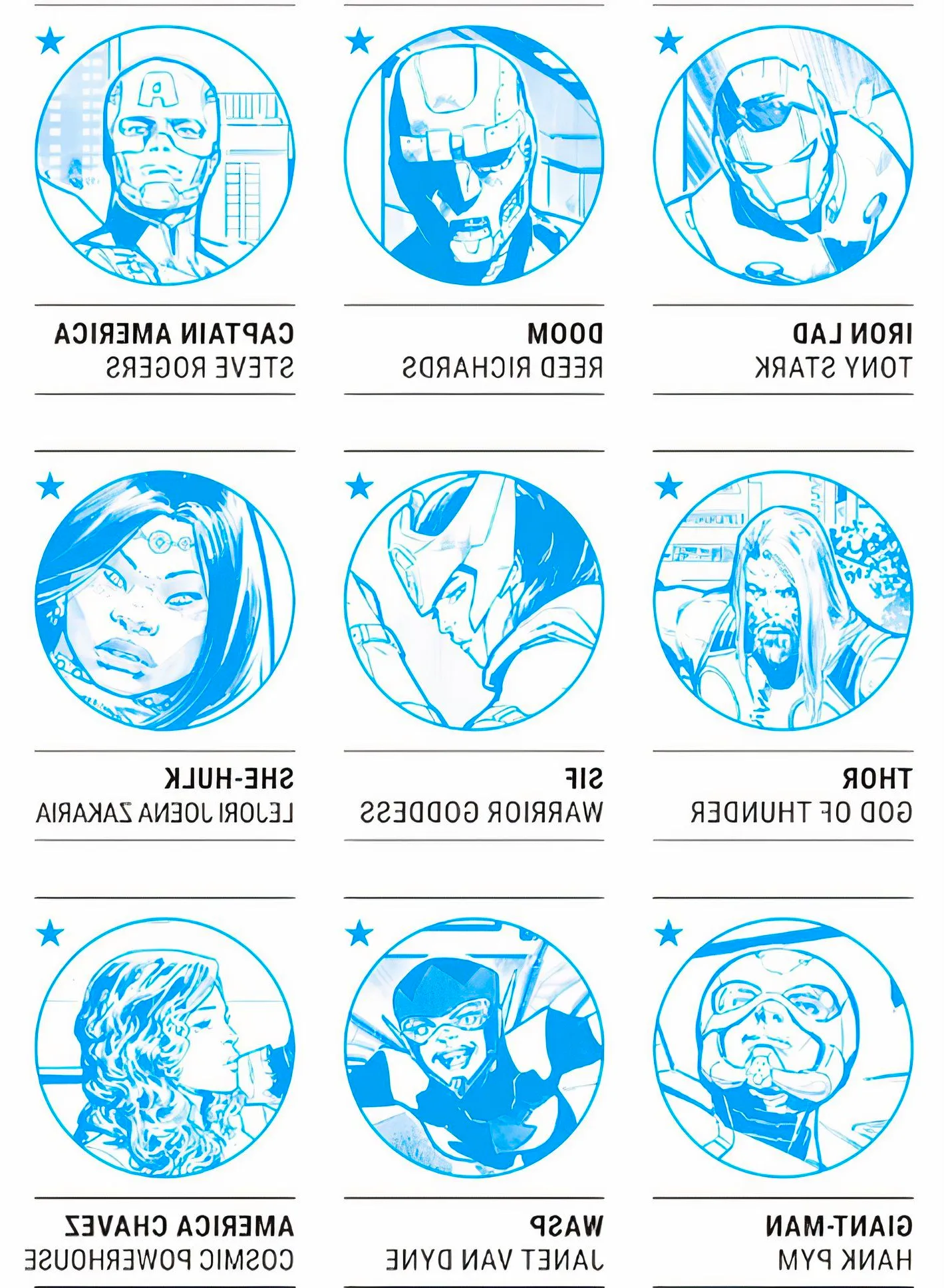 ULTIMATES #5 character sheet, listing Reed Richards as 'Doom' omitting the 'Doctor'  Image