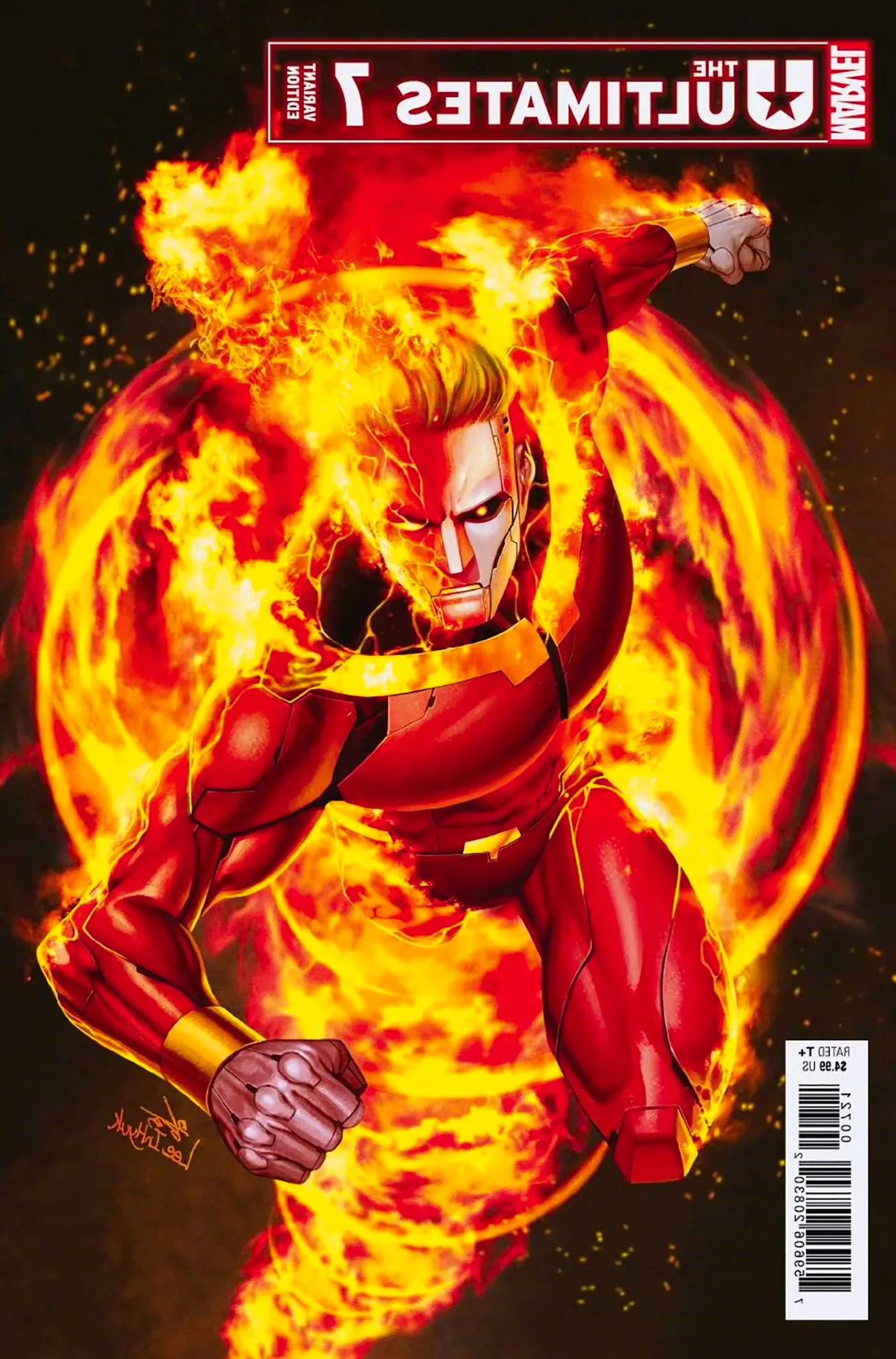 ultimates 7 cover showing the original human torch Image