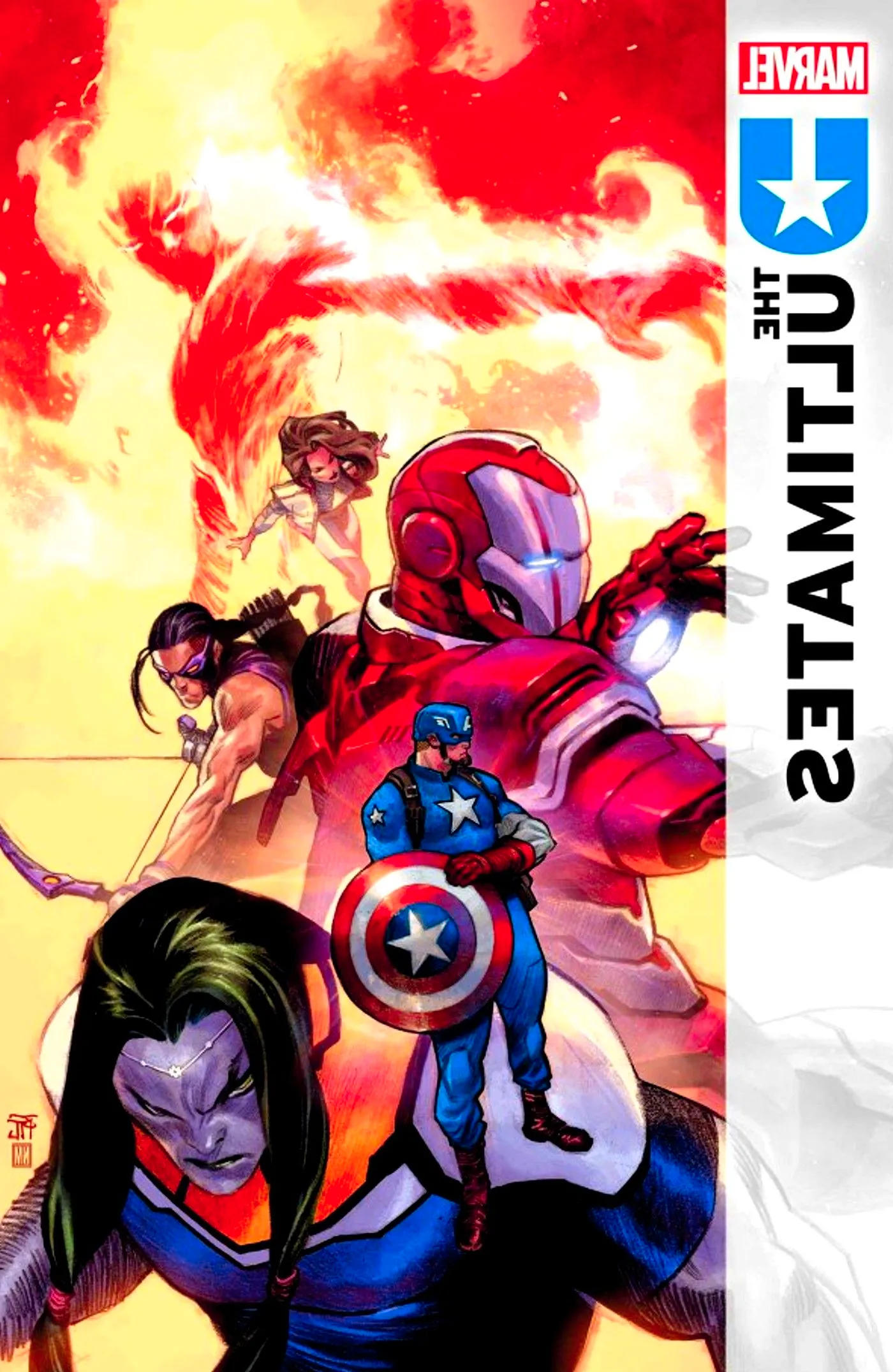 ultimates 7 showing human torch alongside the team Image