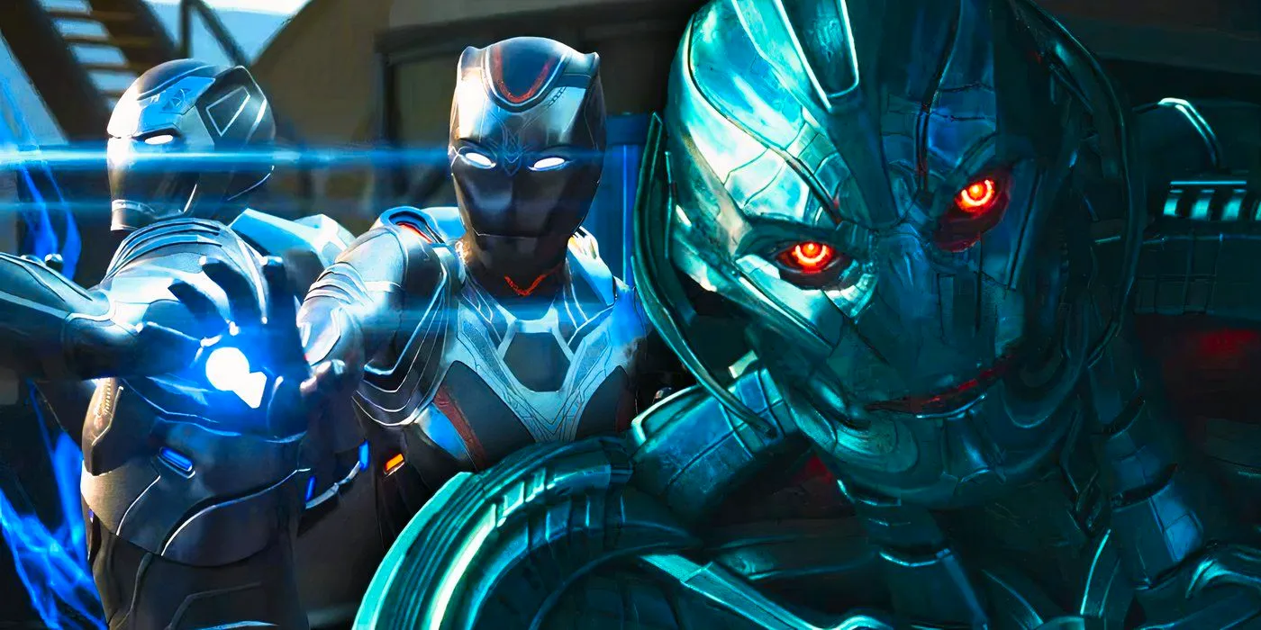 Ultron in the MCU with characters from Avengers Damage Control Image