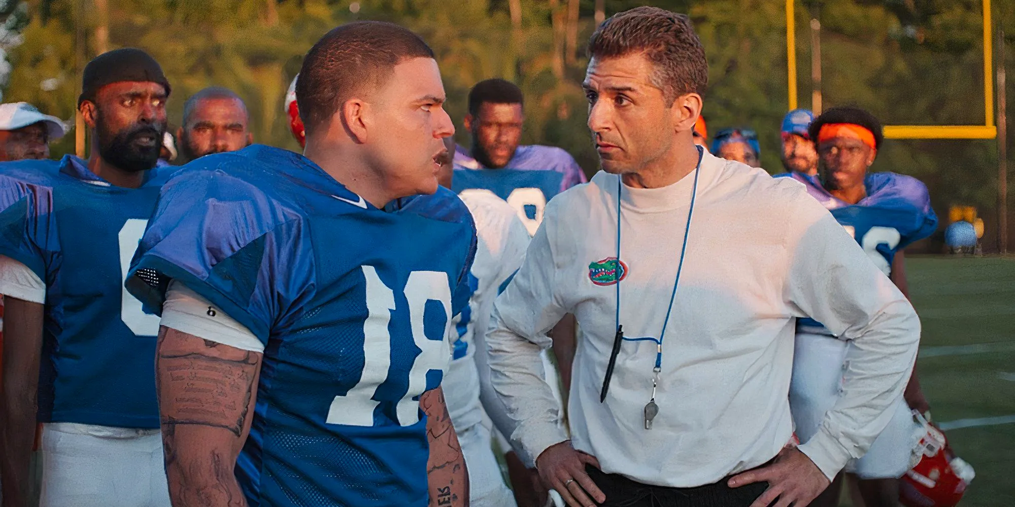 Urban Meyer and Aaron Hernandez in American Sports Story episode 3 Image