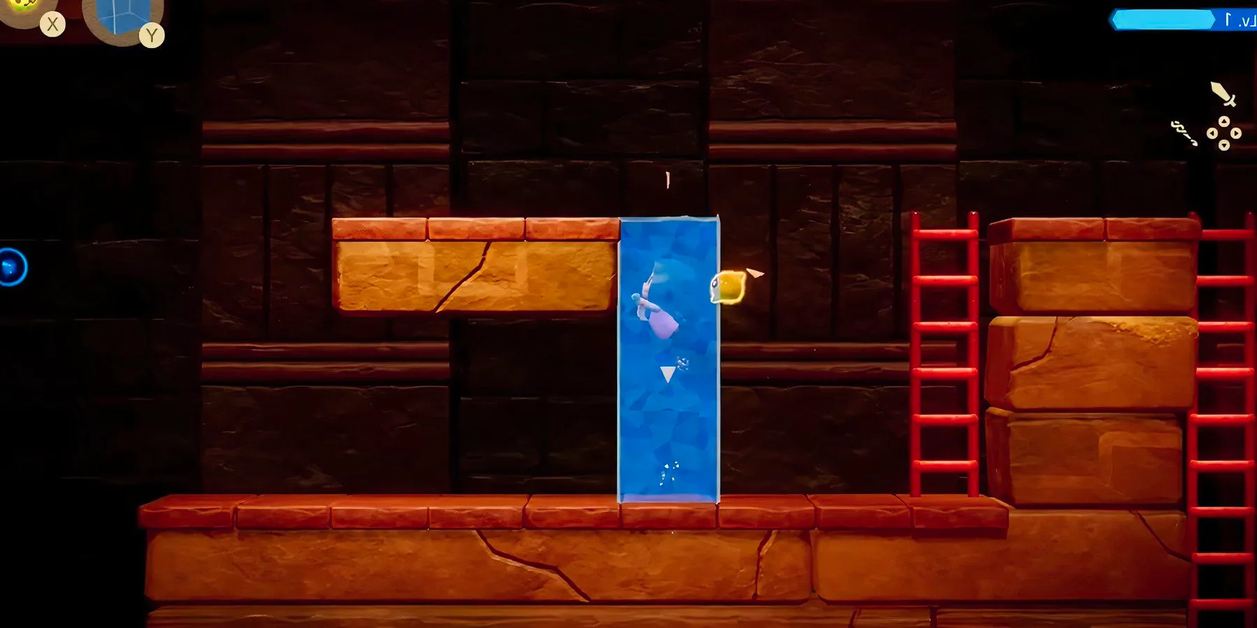 Using a Water Block to Climb a Platform in The Legend of Zelda: Echoes of Wisdom. Image