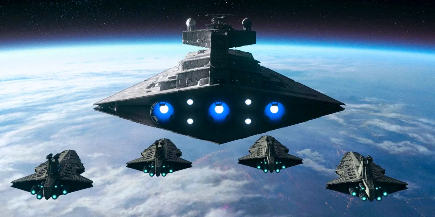 Venator-class Star Destroyers heads towards the planet Coruscant in Star Wars: Tales of the Empire season 1 Image