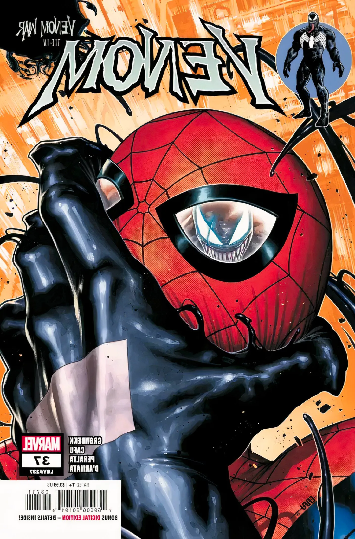 Venom #37 Cover Image, Venom Gripping Spider-Man By The Head Image