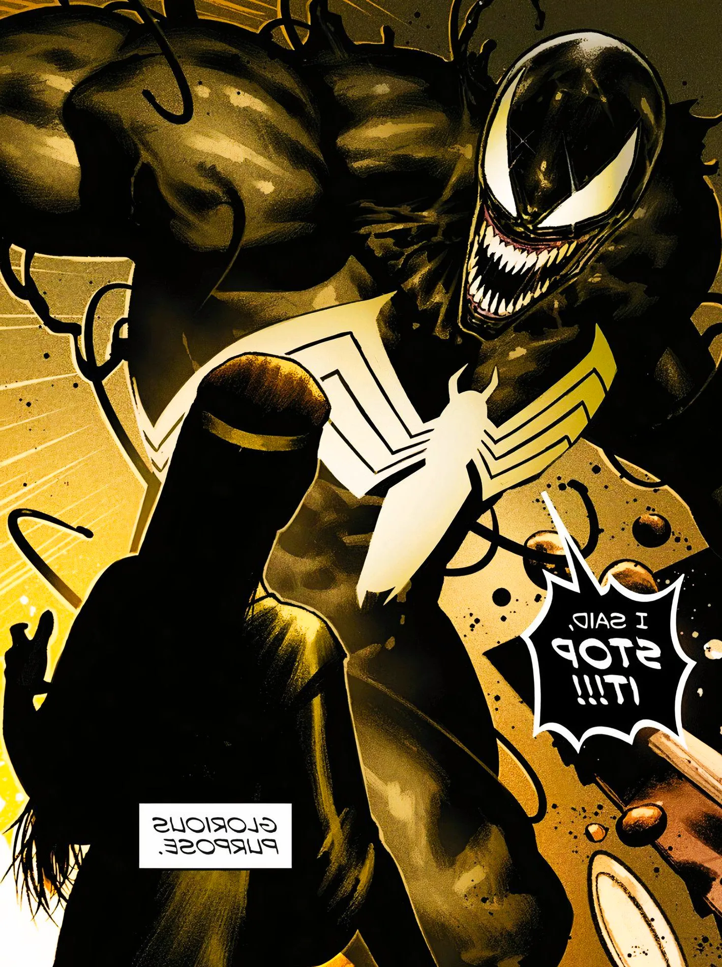 Venom #38, Venom takes control as the narrator says he has a glorious purpose Image