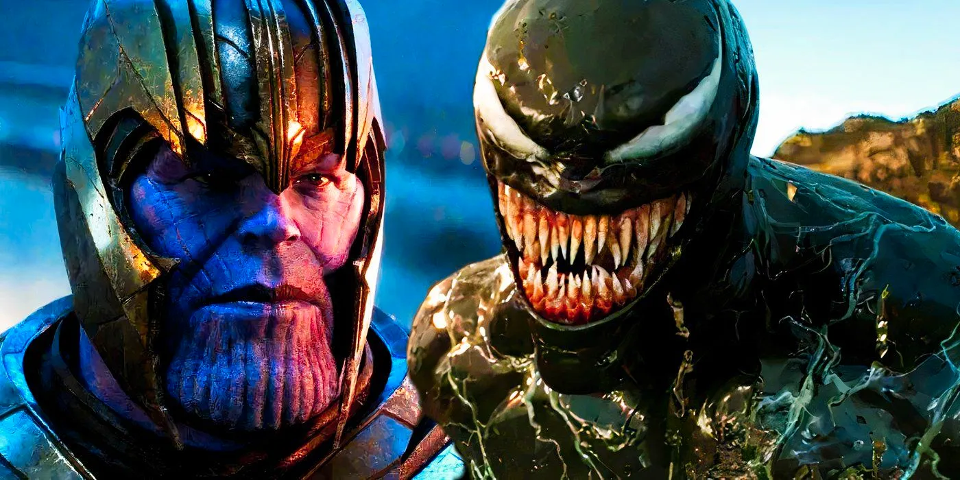 Venom in the water in Venom: The Last Dance and Thanos prepares for battle in Avengers: Endgame Image