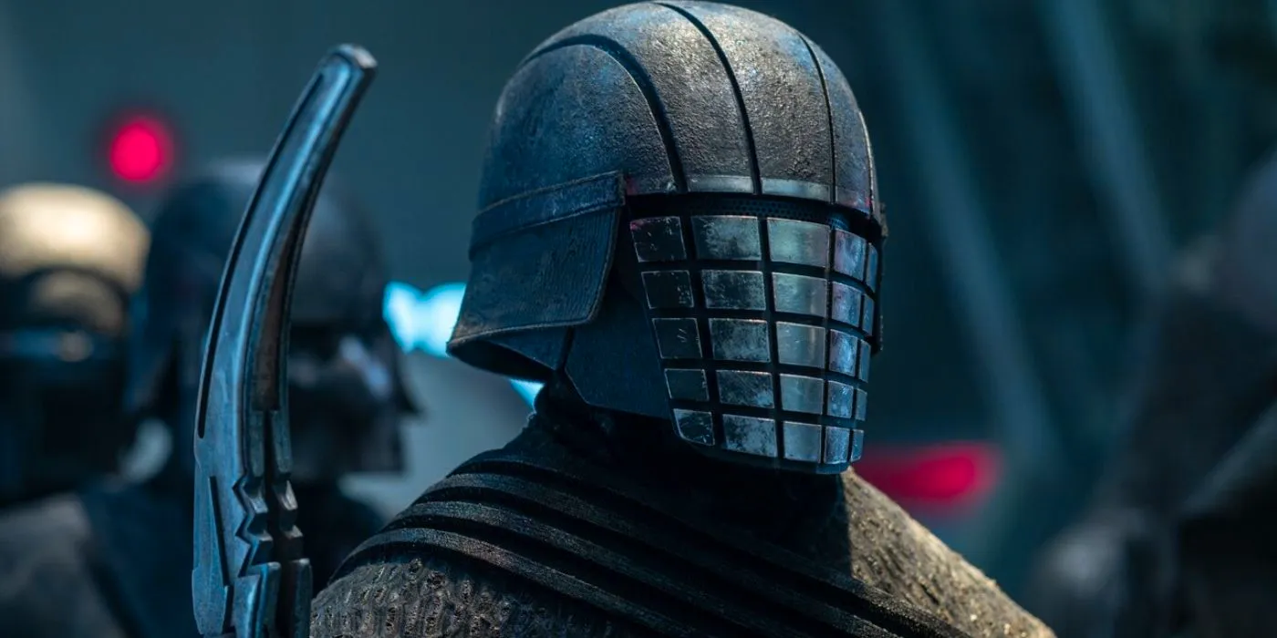 Vicrul from the Knights of Ren in Star Wars in his helmet Image