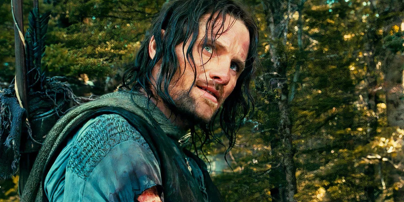 Viggo Mortensen as Aragorn looking on angrily in The Lord of the Rings: The Fellowship of the Ring. Image