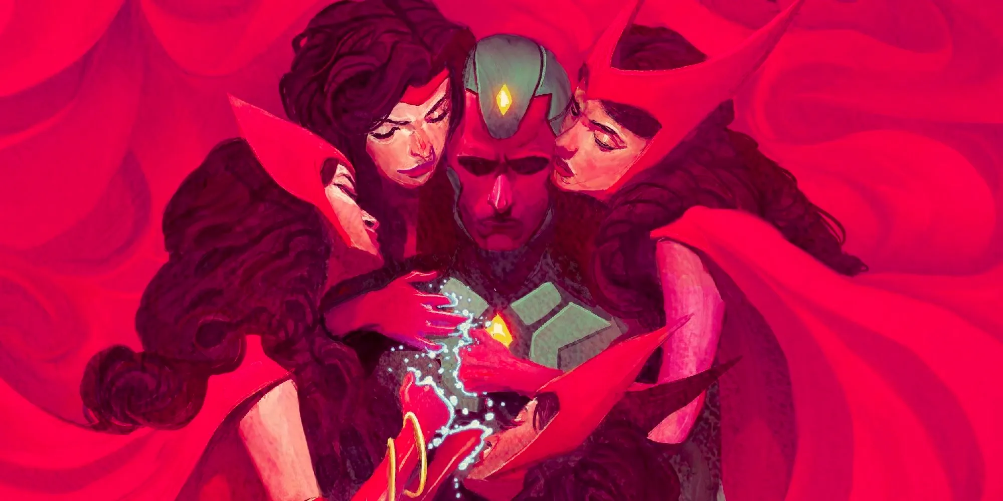 Vision haunted by Scarlet Witch on Vision #7 cover. Image