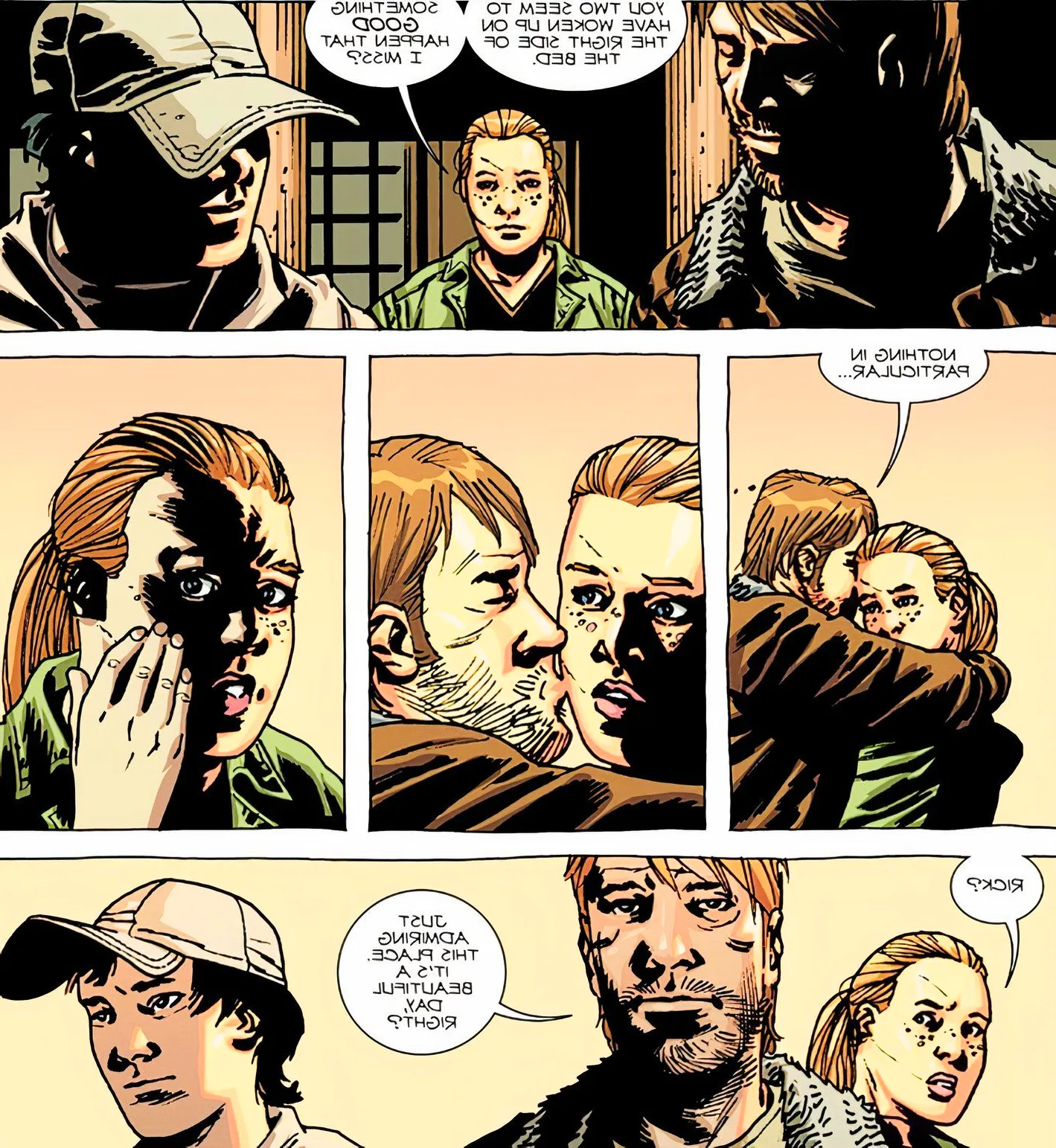 Walking Dead Deluxe #96, Andrea finds Glenn and Rick sharing a moment of hope Image