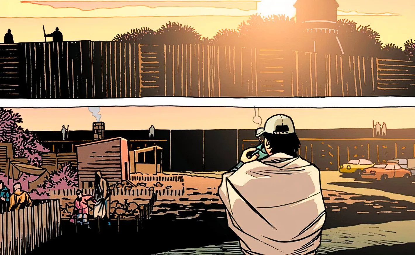 Walking Dead Deluxe #96, Glenn drinking a cup of coffee, watching the sunrise over the Hilltop Image