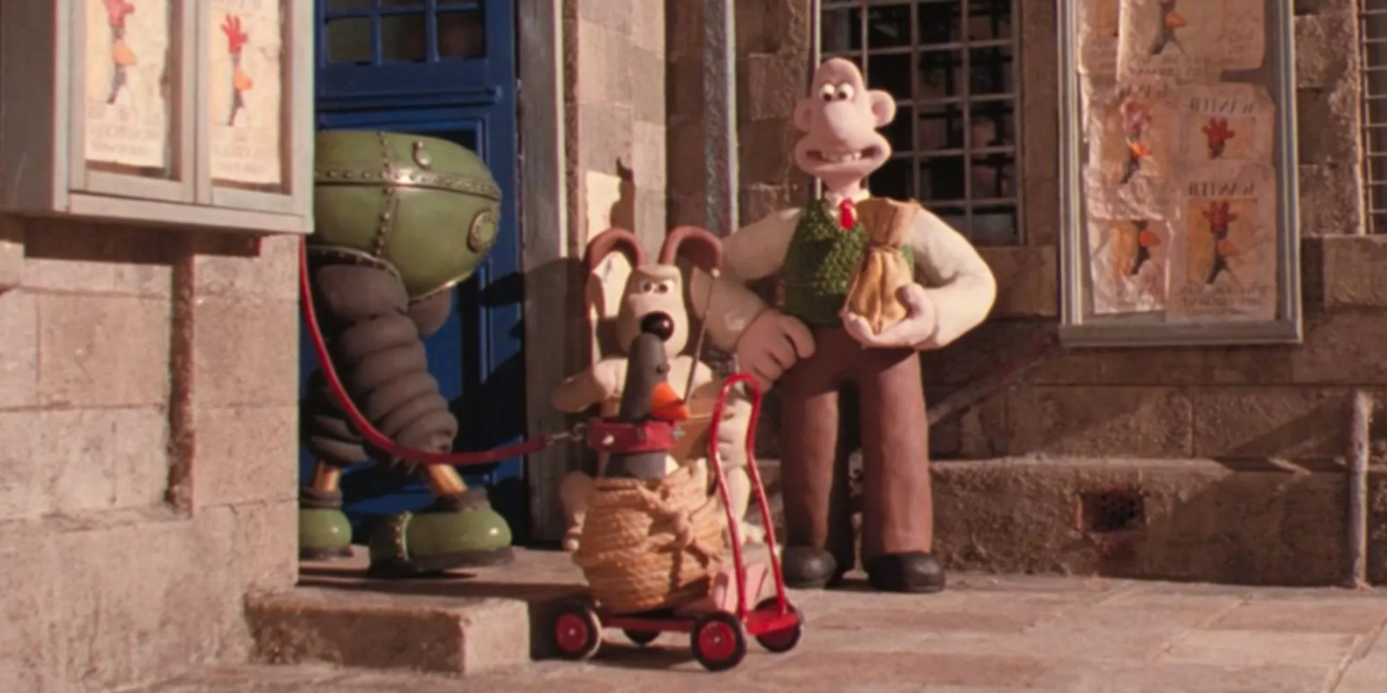 Wallace and Gromit watching Feathers McGraw being pulled into the police station in The Wrong Trousers Image