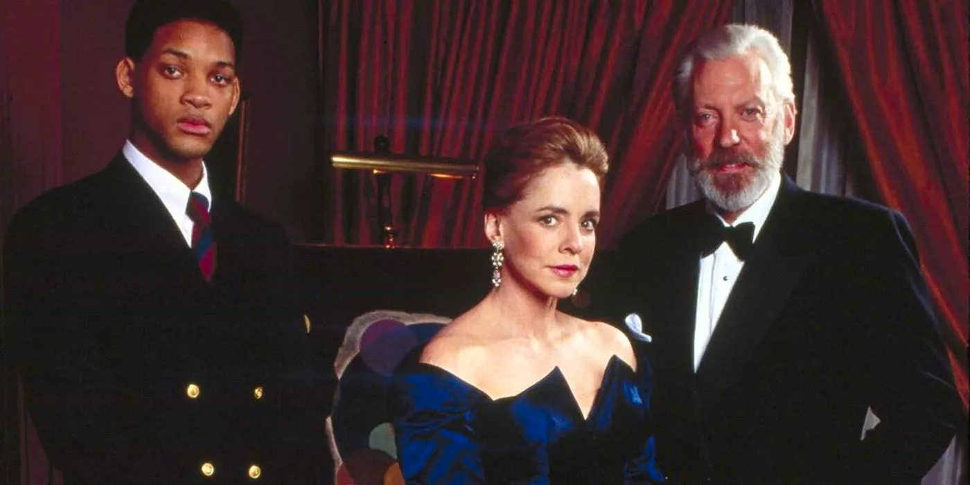 Will Smith with Donald Sutherland and Stockard Channing in Six Degrees of Separation promo photo. Image