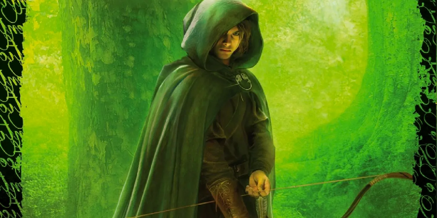 Will stands with his bow at the ready while in the woods on the cover of Ranger's Apprentice Image