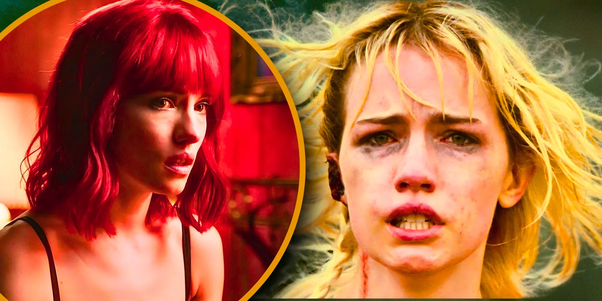 Willa Fitzgerald as The Lady looking scared and running in Strange Darling Interview header Image