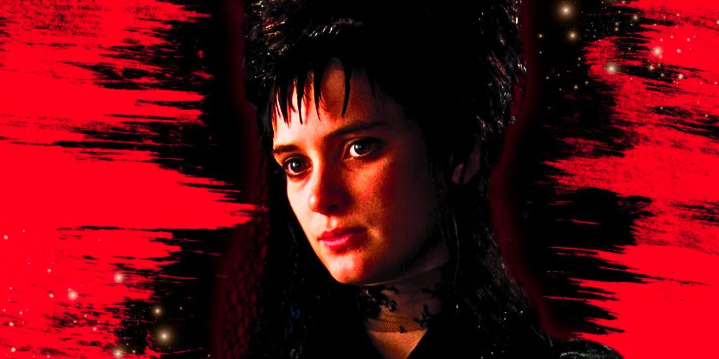 Winona Ryder as Lydia Deetz in Beetlejuice with a red background Image