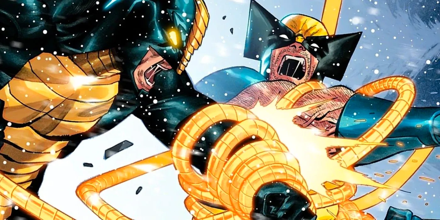 wolverine fighting a golden adamantium-powered constrictor Image