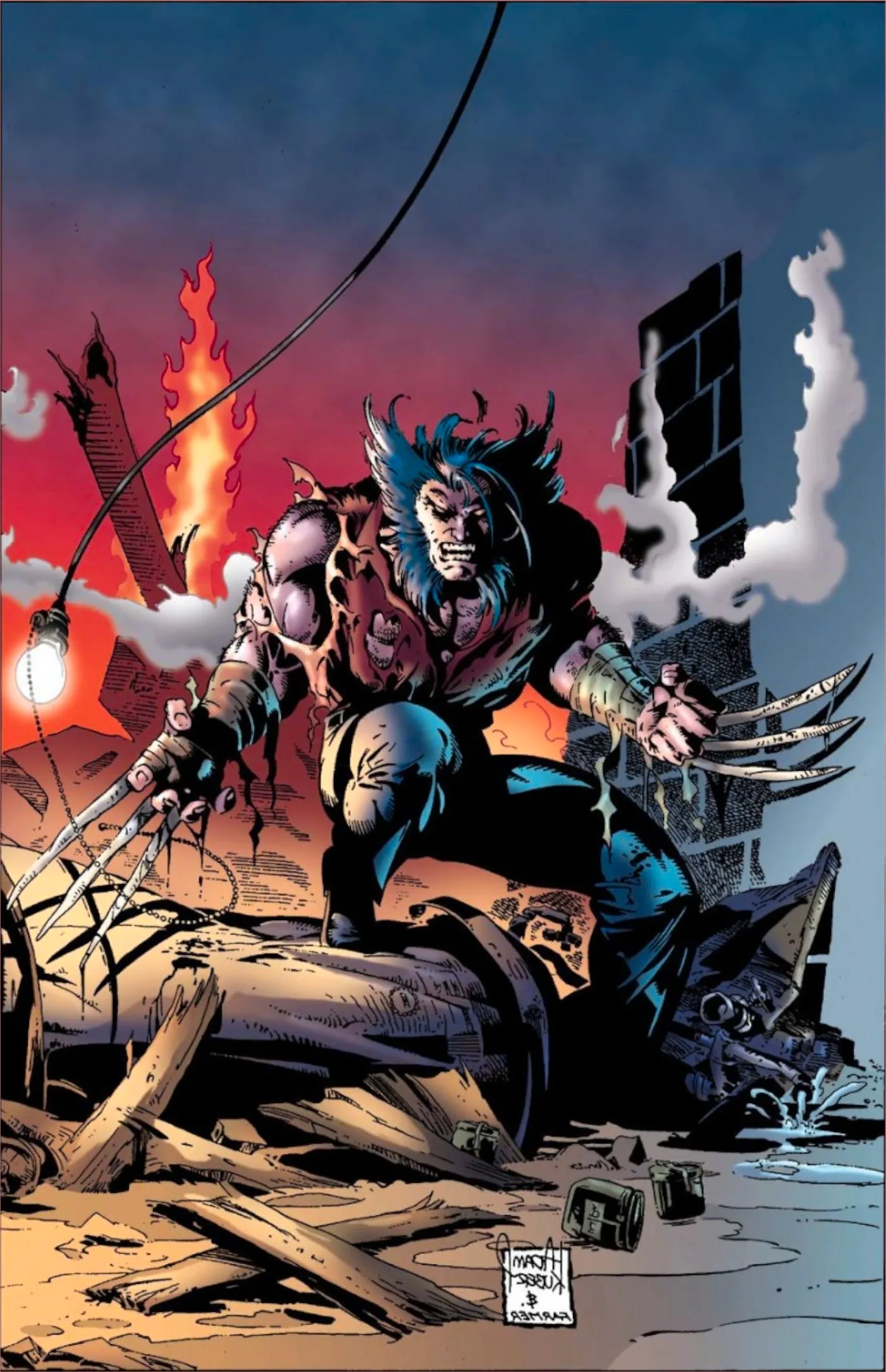 Wolverine in civilian clothes with bone claws (art by Adam Kubert) Image