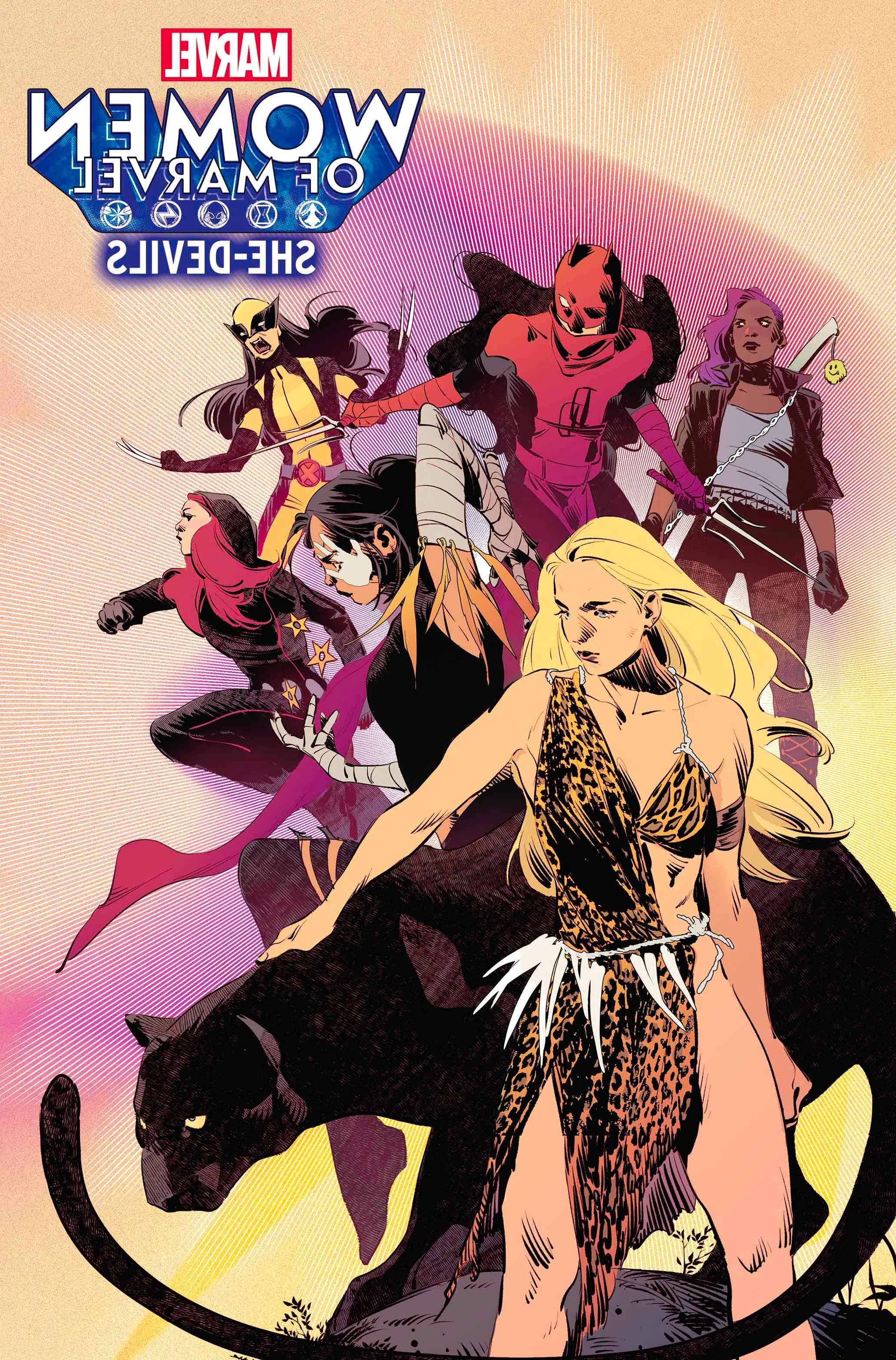 Women of Marvel: She-Devils #1 Nina Vakueva Cover w/ Shanna, Echo, Bloodline, Daredevil, Black Widow, and Wolverine Image