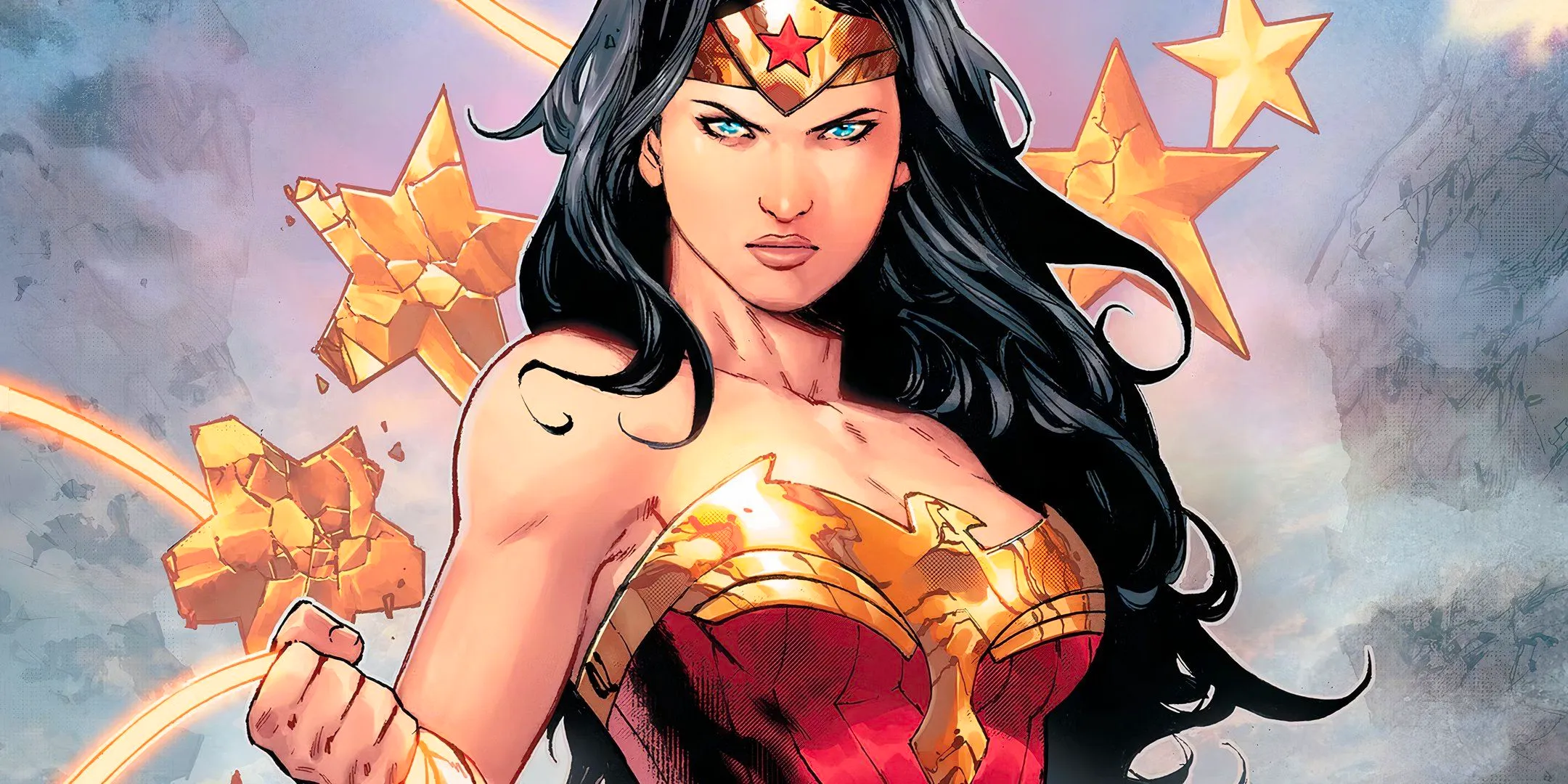 Wonder Woman Holding a Lasso with Broken Stars Behind Her DC Image