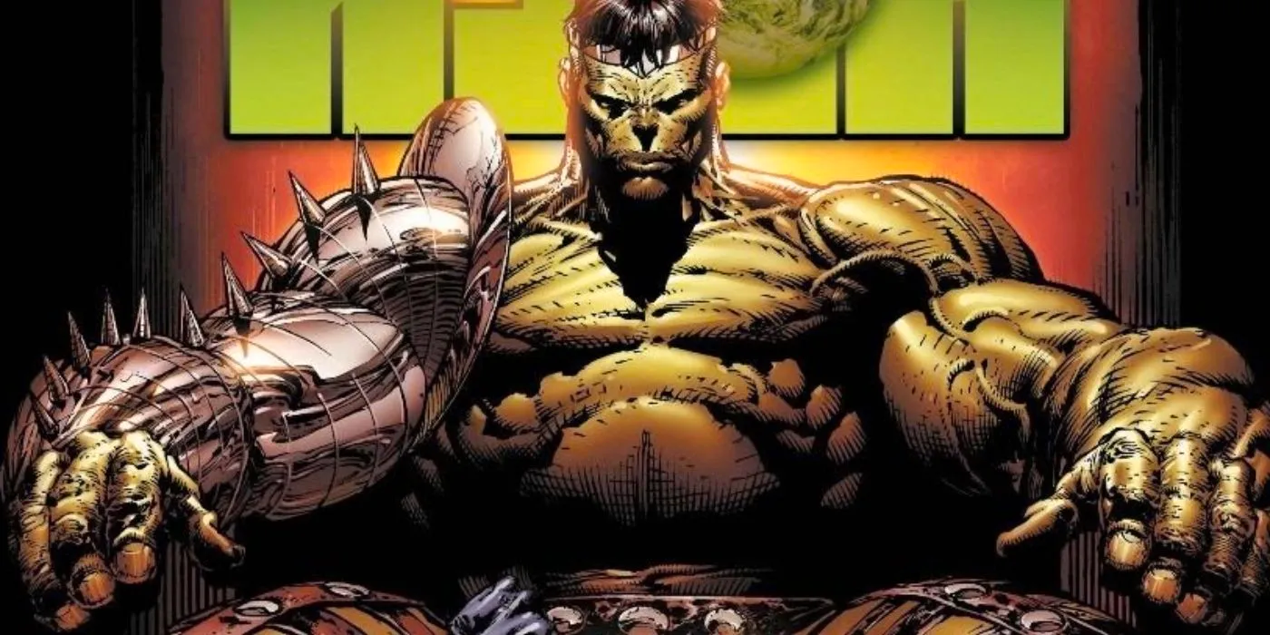 World Breaker Hulk sitting on a throne in World War Hulk. Image