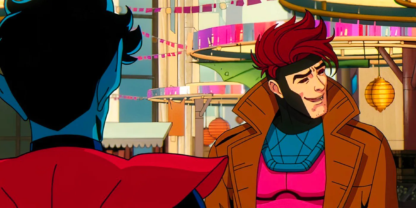 X-Men '97 Gambit and Nightcrawler discuss Rogue in Genosha market Image