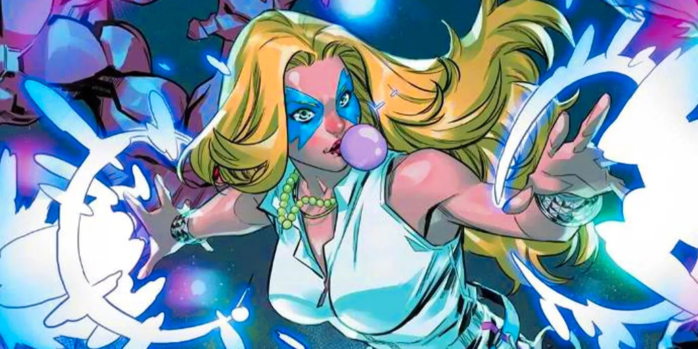 X-Men Dazzler using powers and blowing a bubble in Marvel Comics Image