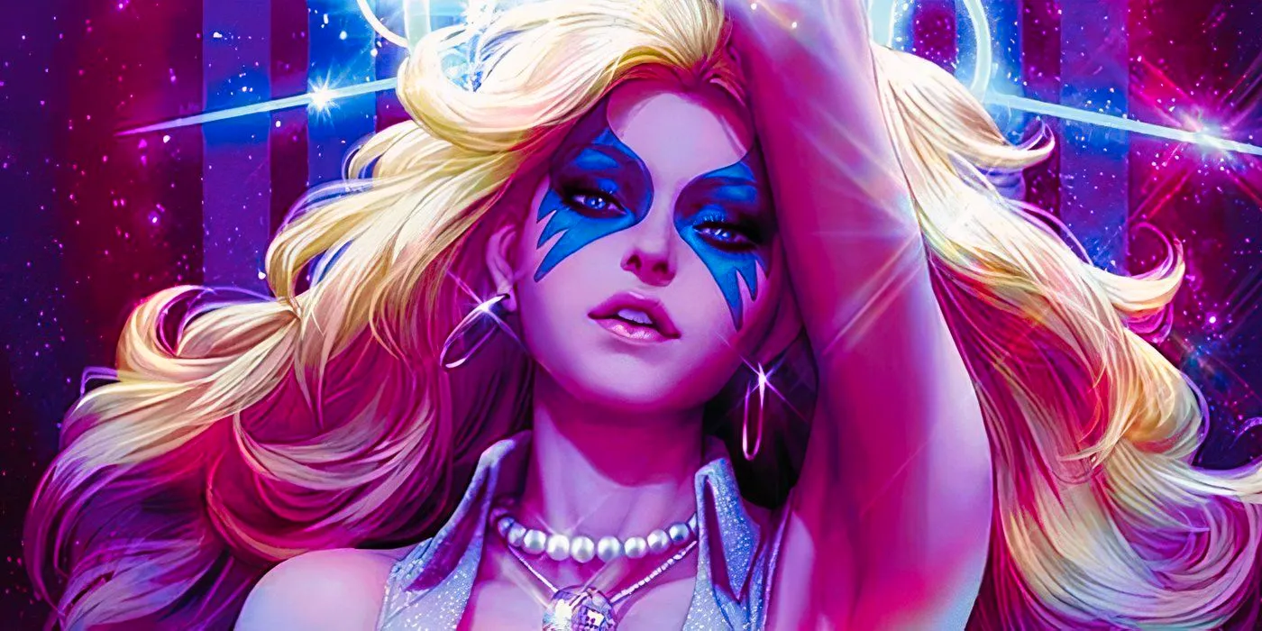 X-Men hero and Marvel Comics pop star Dazzler, against a cosmic backdrop. Image