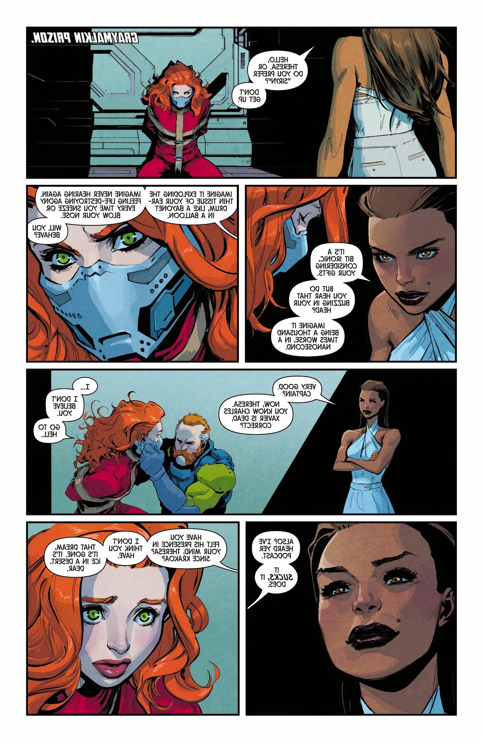 X-Men villain Dr Ellis approaches an imprisoned Siryn and tries to bargain with her. Image