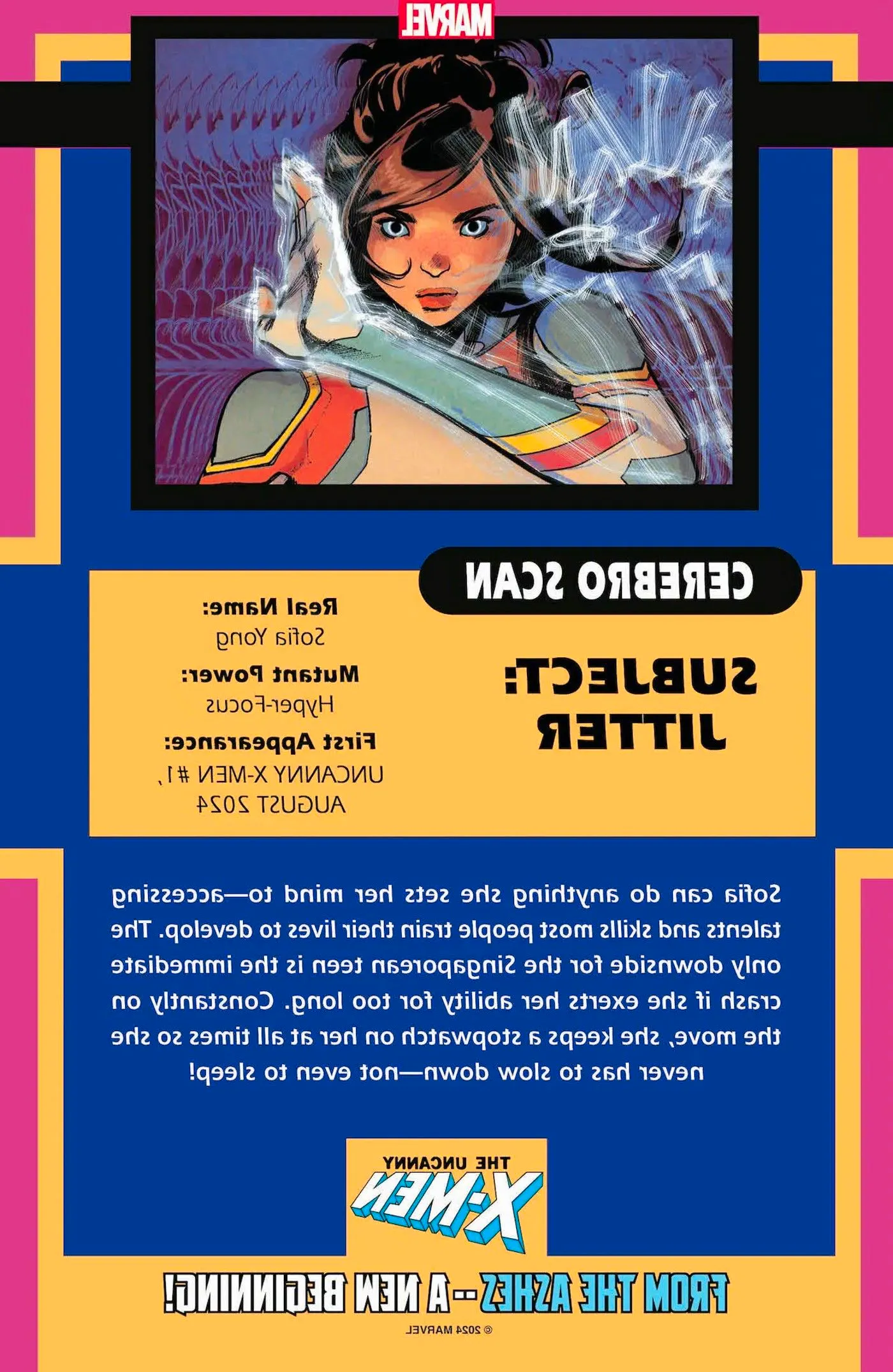 x-men's jitter data page describing her powers and backstory Image