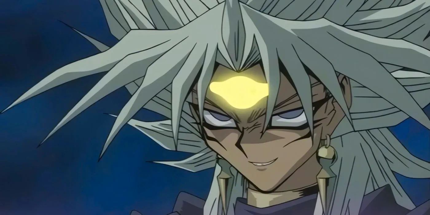 Yami Marik smirking as he duels someone.  Image